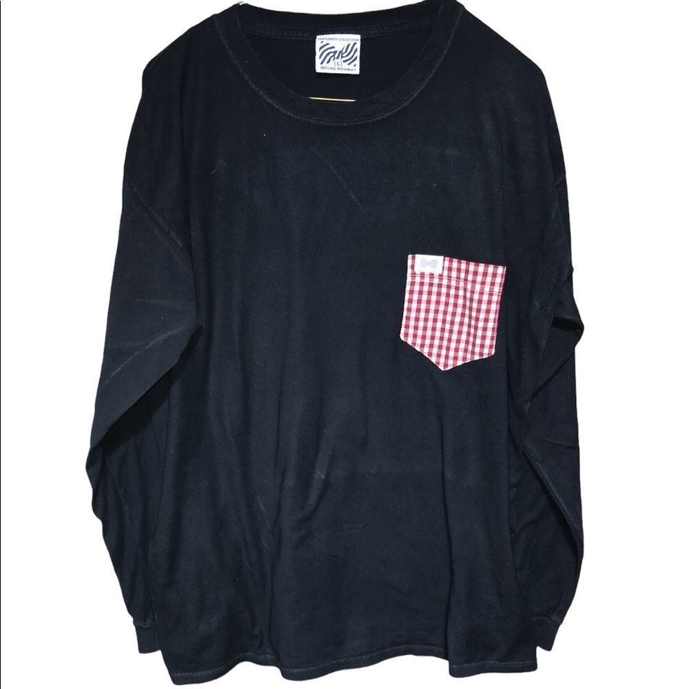 Fraternity Collection long sleeve Red Gingham pocket tee size Large bow sorority